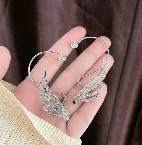 Wing S925 Sterling Silver Earrings (18K White Gold Plated)