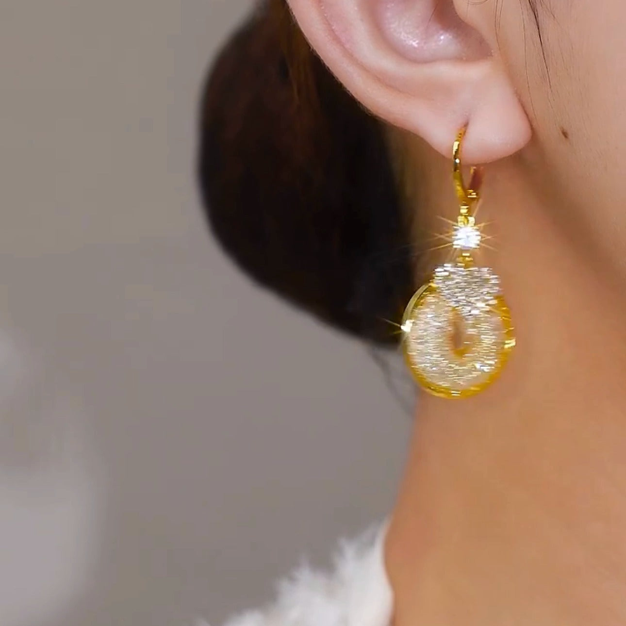 Mesh crystal earrings(24k gold plated)