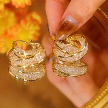 Interlocking Mesh crystal earrings(24k gold plated)