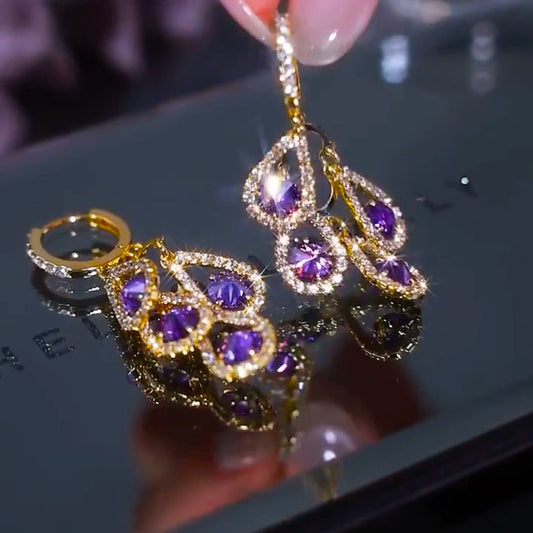 Diamond zircon tassel earrings(24k gold plated)