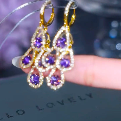 Diamond zircon tassel earrings(24k gold plated)