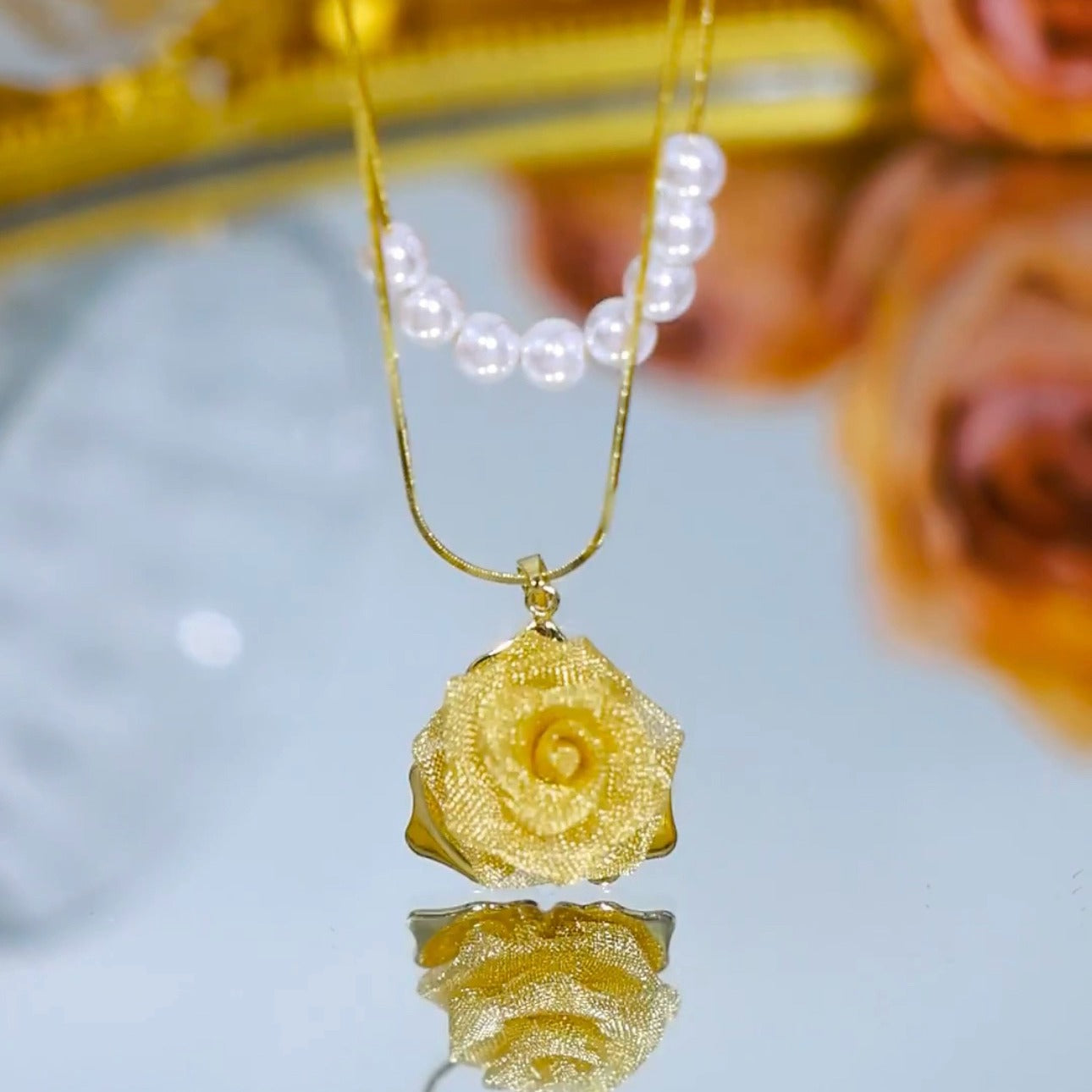 Double-layer golden rose pearl necklace(24k gold plated)