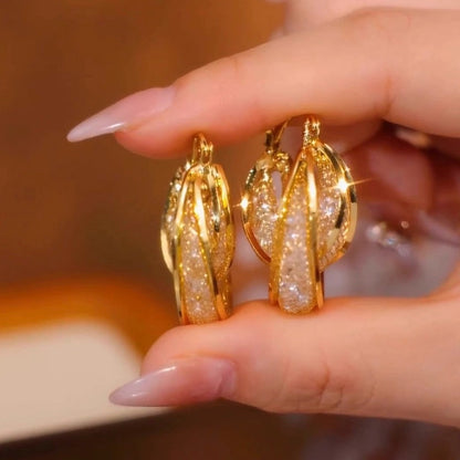 Interlocking Mesh crystal earrings(24k gold plated)