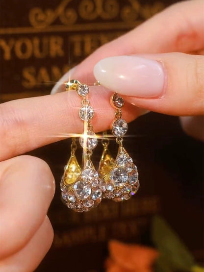 Diamond zircon Cardle earrings(24k gold plated)