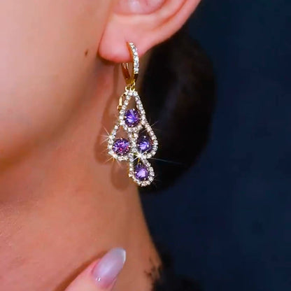 Diamond zircon tassel earrings(24k gold plated)